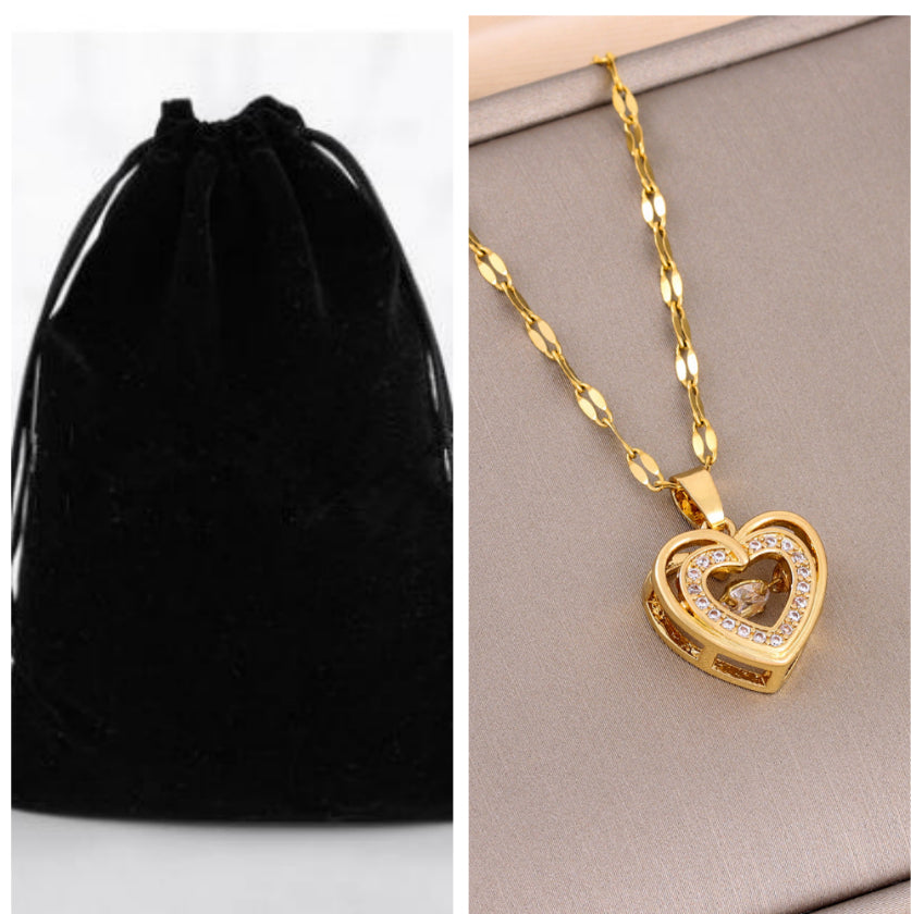 Double-layer Love Necklace With Rhinestones Titanium Steel Pendant Fashion Jewelry For Stylish Women.
